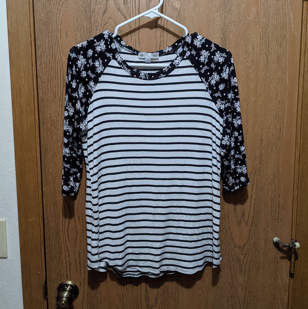 Small floral & stripe baseball tee